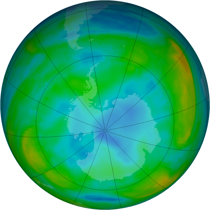 Antarctic ozone map for 14 July 1999